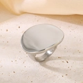 Brushed silver stainless steel oval signet ring for men and women on stone - US 6 / 25mm Wide Oval Flat Top Style (KR111124-KJX) / Steel