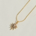 Detailed close-up of 14K gold plated sunburst pendant with colorful zircon stones - Colorful Zirconia Sun Style