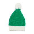 Close-up of green knitted Christmas hat with chunky texture and white pom-pom detail - M(56-58cm) / Green