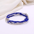 Detail of multilayer blue seed bead beach waist chain with a spiral woven design - #27(Blue Silver Alternate)