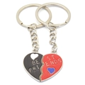 Detail of two-piece interlocking metal heart keychains with Best Friends engraving - Heart Black Red