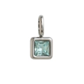 Square light blue cubic zirconia stone pendant with silver frame birthstone jewelry - March Birthstone Pendant / Steel