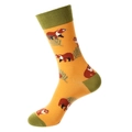 Chaussettes en coton orange et vert avec motifs d'ours de dessin animé et feuilles - Motif Ours Brun Orange (1182)