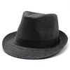 Dark grey linen fedora sun hat with matching grosgrain ribbon band for summer outdoor use - M (56-58cm) / Black