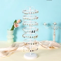 Rotating white metal tiered earring organizer stand with multiple jewelry hooks - 7 Layers White 300 Holes