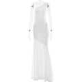 Elegant white one-shoulder mermaid maxi dress with sheer mesh paneling and slim fit - M / White