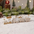 White and gold wooden Christmas train ornament with snowmen and tree decorations - 4 Sections / White