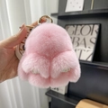 Pink fluffy rex rabbit fur bunny keychain with a golden metal clasp for bags - 10cm Bunny / Fashion Pink