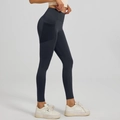 Dark grey high-waisted yoga pants with functional side mesh pockets for gym workout - S / Gun Grey