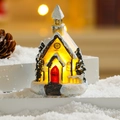 Illuminated miniature Christmas church house with warm LED lights on artificial snow decor - Style 302-1 D (Church)
