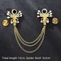 Vintage gold chain brooch with spider skull, pearls, and black stone 15cm length - Spider Skeleton Collar Pin
