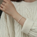 Elegant aurora crystal and silver bead bracelet with matching pearl ring on a white sweater - Creamy White Pearl Ring Bracelet Set (MY31275 4mm)