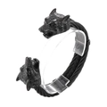 Men's black braided stainless steel cable bracelet with detailed twin wolf heads - Black (KB164176-KFC)