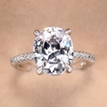 Oval cut cubic zirconia engagement ring in silver finish with pavé setting band - F1818 Oval Cut