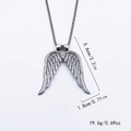 Detail view of silver double wings pendant with feather textures and size measurements - Double Wings + 50cm Chain