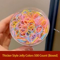 500-piece set of thick jelly-colored elastic hair bands in a round storage box - 3# Thickened Jelly (500pcs Jar)