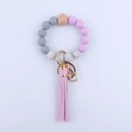 Llavero de pulsera de cuentas de silicona con borla rosa y mármol gris lila - Púrpura Claro