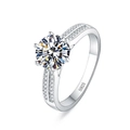Macro shot of S925 silver ring featuring a six-prong setting and pavé set side stones - Adjustable Open / J72 1 Carat