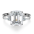 Three-stone sterling silver ring with emerald cut moissanite and side baguettes - US 5 / Emerald Three Stone 4ct-Silver