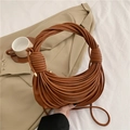 Sac à main créatif caramel pour femmes avec design tissé noué unique et bandoulière - Marron