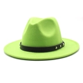 Detailed view of neon green wool fedora hat featuring black leather band with silver studs - M (56-58cm) / Fluorescent Green