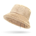 Sombrero de pescador de felpa beige con correas ajustables internas para mujer - Beige Oscuro