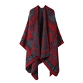 Dual-sided red and grey paisley patterned knit shawl wrap for women bohemian style - One Size / Cloud Paisley-Red