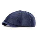 Classic dark blue washed denim newsboy cap with vintage octagonal paneled design - Dark Blue