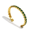 Elegant 18K gold plated stainless steel open bangle with green heart-shaped zircons - Heart Zircon Full Diamond Bangle / Gold-Green Zirconia