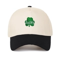 Cappellino trucker beige e nero con trifoglio verde e ricamo lucky ricamato - Regolabile / Beige/Nero