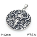 Ciondolo vintage in acciaio inossidabile con teschio di cervo e rune nordiche 40mm - Teschio di Cervo (KP117696-LU) / Solo Ciondolo