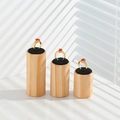 Three-piece gold-plated S925 silver ruby ring set on minimalist wooden cylinder stands - Three-Piece Set / Black Velvet Plane 3-Piece Set