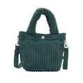 Dark green corduroy bucket bag with pleated handle and adjustable crossbody strap - Teal
