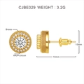 Detail view of 10mm gold halo stud earrings with AAA zircon and brass base dimensions - 18K Gold White Zirconia