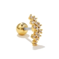 Dettaglio orecchino a fiore dorato con zirconi e chiusura posteriore a sfera a vite - Onda di Strass / Oro