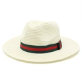 Chapeau Panama blanc en paille avec ruban rayé rouge et vert pour la plage et le soleil - M (56-58cm) / Crème