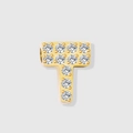 Golden uppercase letter T charm with micro-paved zircons for DIY jewelry making - Letter T-Gold