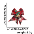 Red and black plaid Christmas bow with golden bells and holly leaves, 3.86 inch size - Style L