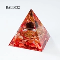 Orgone energy pyramid with red agate chips, copper spiral and crystal ball ornament - Ball032