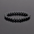 Polished 8mm black hematite stone beaded bracelet with metallic finish and elastic cord - Hematite