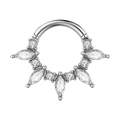 Silver stainless steel nose ring with marquise and round cubic zirconia insets - 1.2x8mm / Style 6-Steel Color