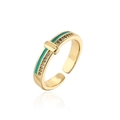 Detail of gold-plated adjustable ring with green enamel and white zircon stones - Adjustable Open / Emerald Green(12607)