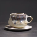 Japanese retro beige stoneware coffee cup and saucer set with purple blue kiln glaze - 237-b Time Capsule Cup + Saucer (white Base) 200ml / Universal