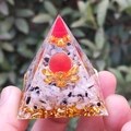 Orgone crystal pyramid with red sphere and lotus base for desk decoration - Red Ball Moonstone / Small