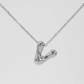Polished silver V-letter bubble pendant necklace in liquid metal style for women - Silver-Letter V