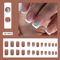 French butterfly press-on nails with white tips and purple details, 24 pieces set - Nude Pink French Butterfly Style (Glue Type)