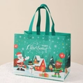 Green non-woven Christmas gift bag with Santa Claus and Merry Christmas print - Christmas Style 16