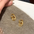 Minimalist double hoop earrings with a matte gold finish and textured geometric design - Hoop Earrings-Gold