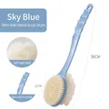 Sky blue long handle bath brush with soft bristles and white mesh sponge scrubber - Blue Regular Double-Sided Brush