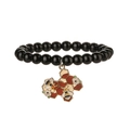 Bracelet en pierre naturelle noire avec pendentif abeille et alvéole en émail doré - Bracelet en pierre noire brillante